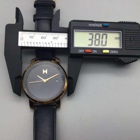 MVMT Watch Women 38mm Gold Tone Date Black Leather Band New Battery - Picture 13 of 16